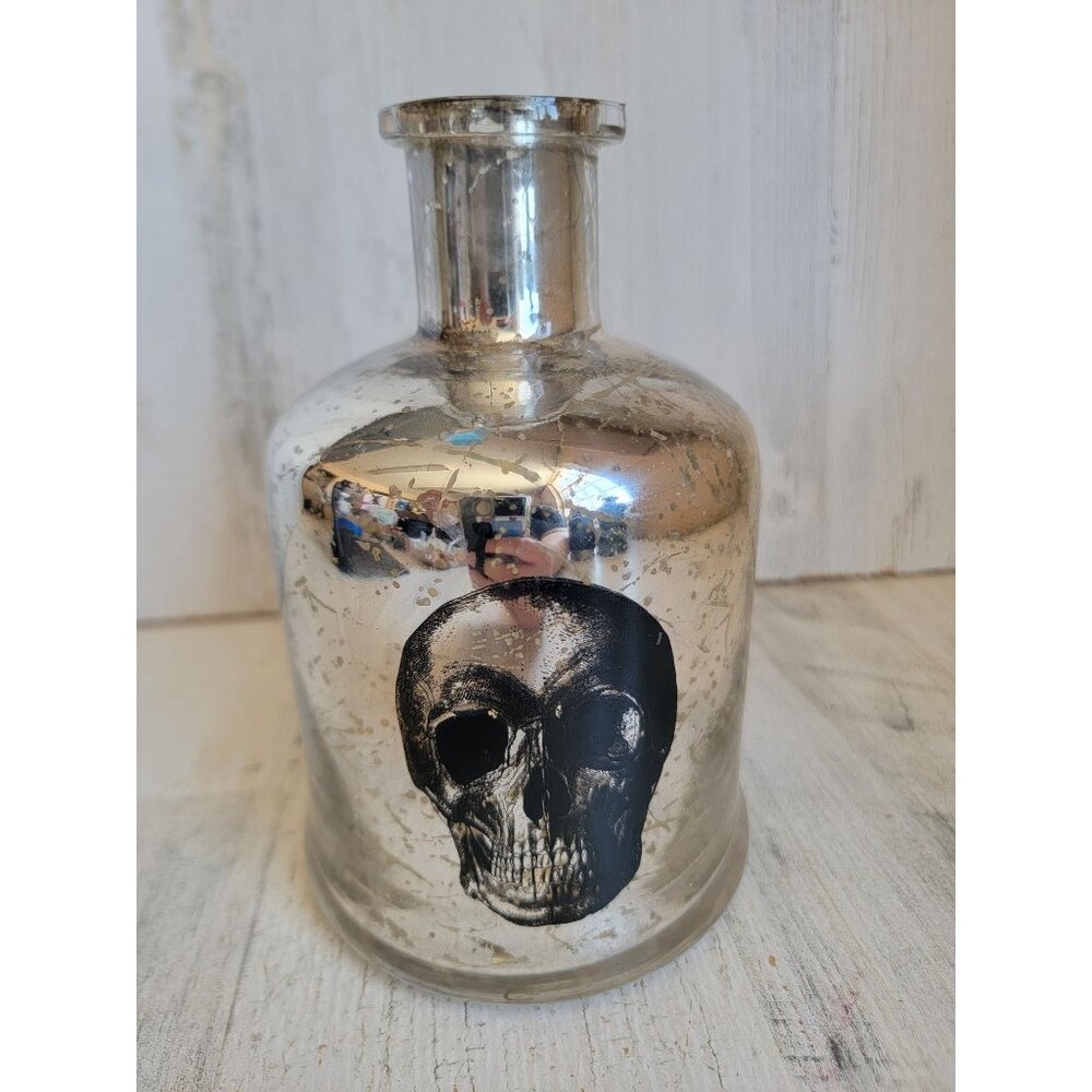 Halloweenโ decorative silver skull poison bottle rustic glass home decor